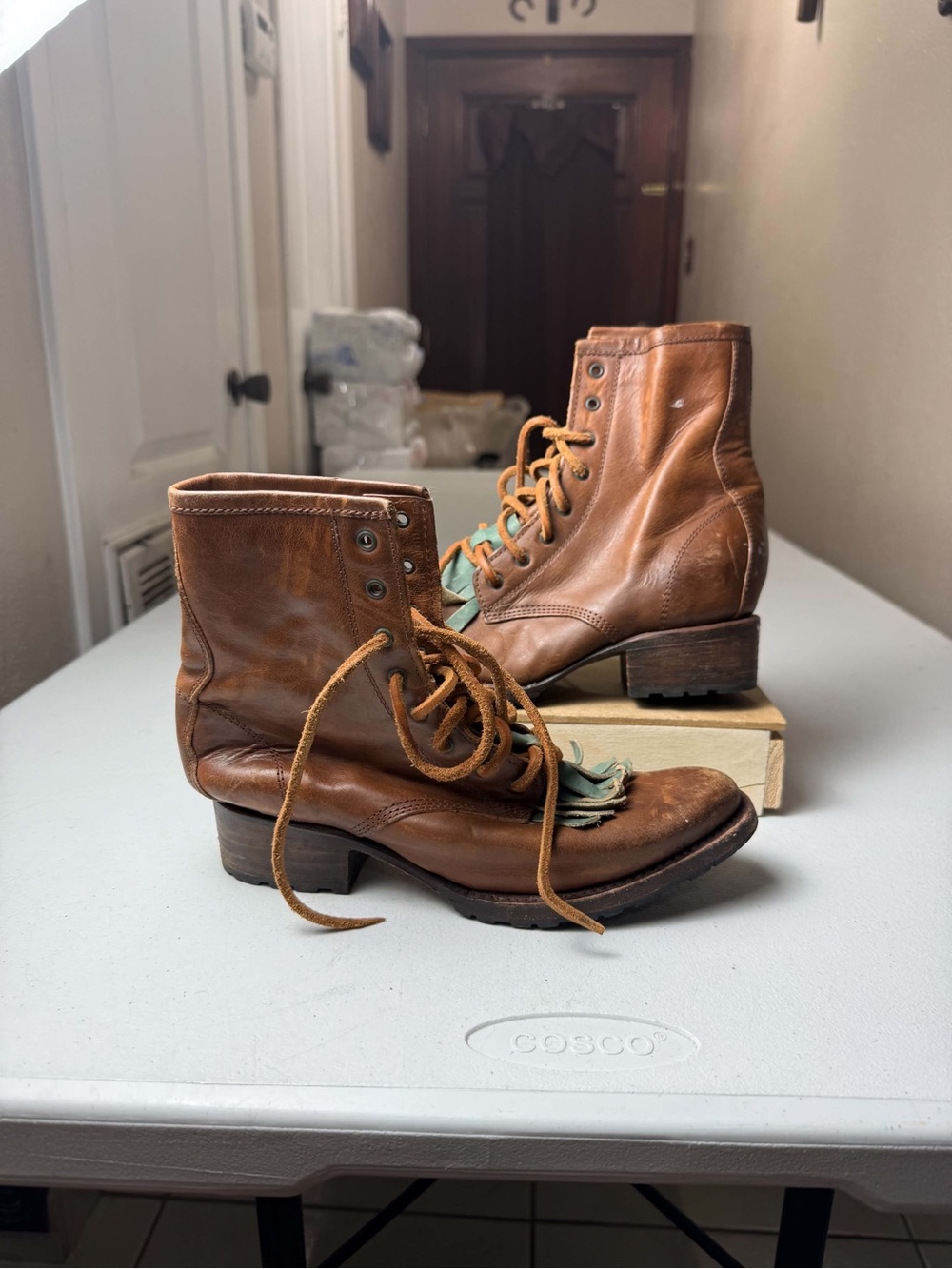 Freebird by Steven Cavalier Cognac Brown Leather Lace Up Heeled Boots US 6